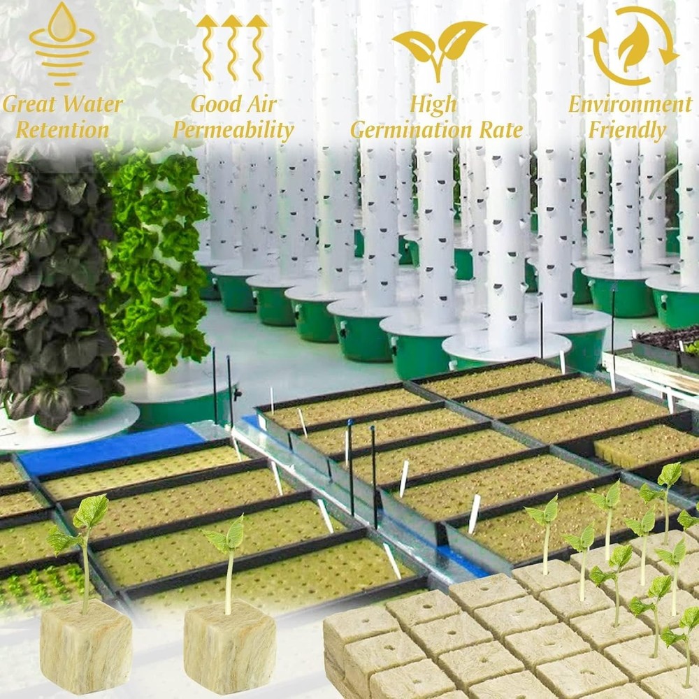 192 Plugs Rockwool Cubes Hydroponics Germination Seedlings
