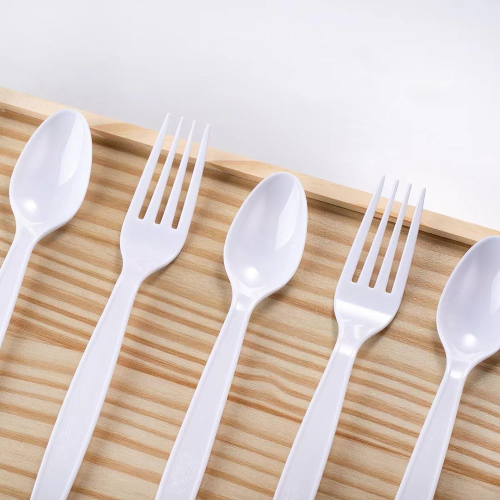 MOACOCK 200 Count White Plastic Silverware, Heavy 100forks100spoons,
