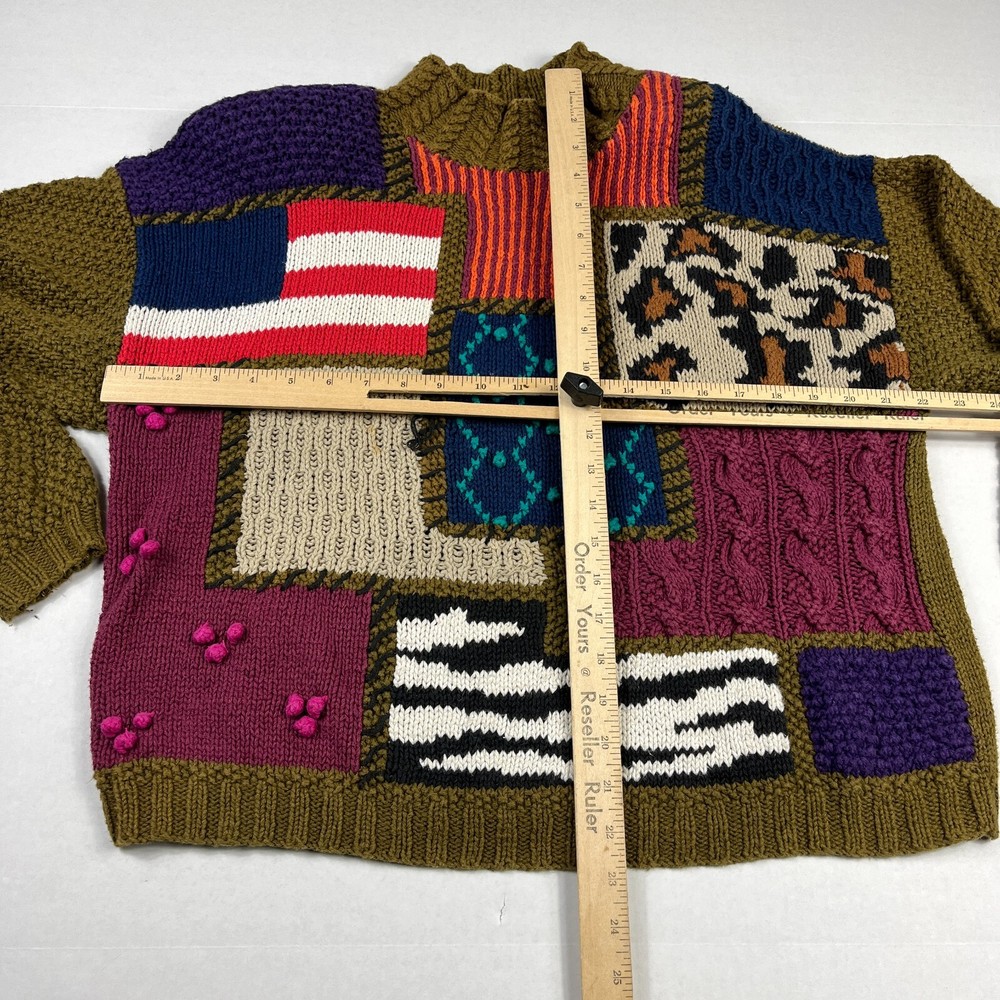 Outlander Patchwork Mock Neck Sweater Cable Knit Kitsch Vintage Size MEDIUM FLAW