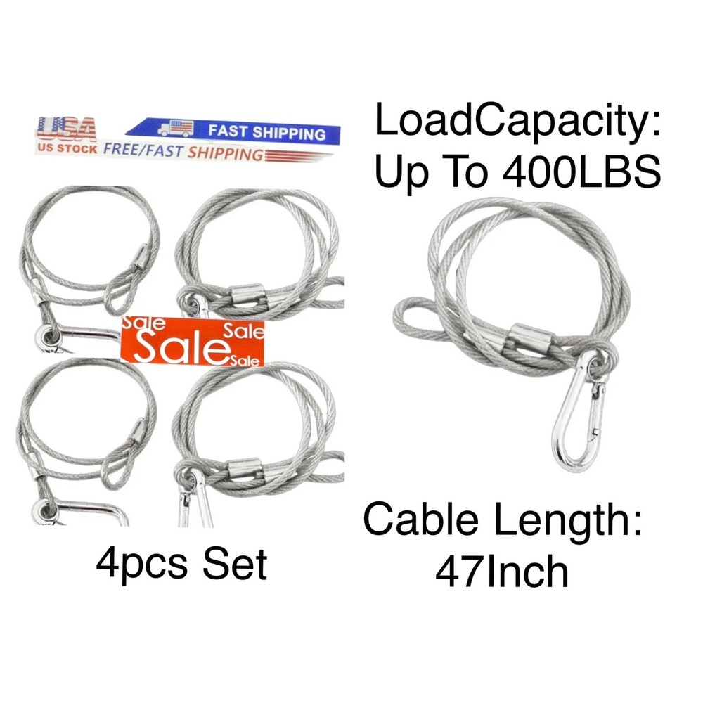 Stage Light Safety Cables 47”, Stainless Steel Security Cable.Multi Use/4PCS SET