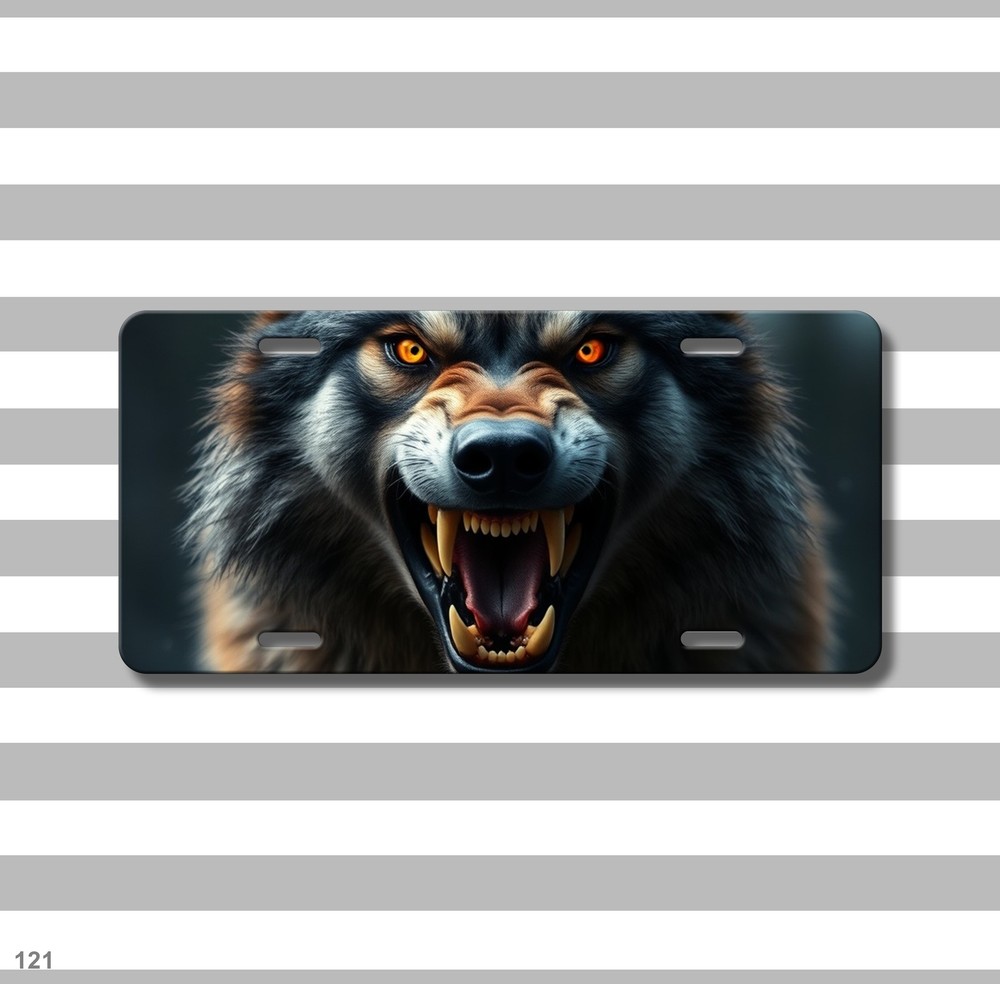 Powerful Wolf License Plate with Fangs Personalized Vanity Plate Holiday Gift