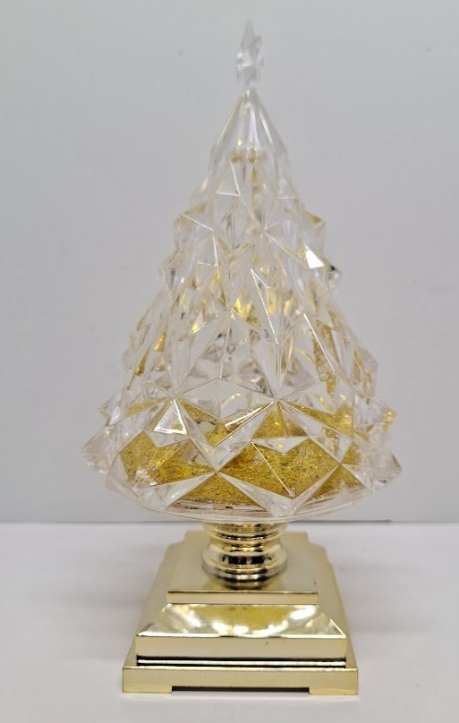 GOLD LIGHTED SWIRLING GLITTER TREE WATER LANTERN 10 IN