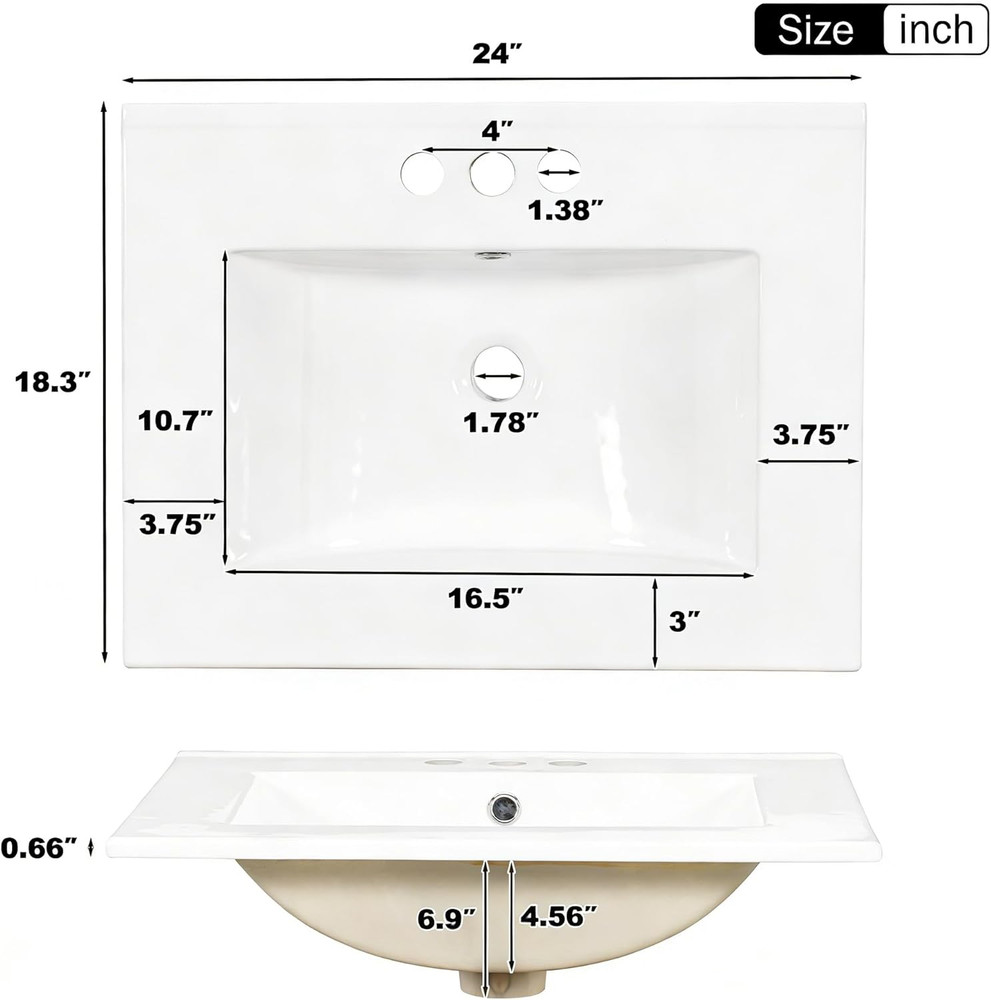 Bathroom Vanity with Sink, Modern 24-Inch Bathroom Vanity with Ceramic Sink, Sof