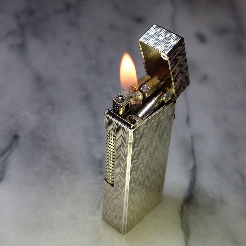 Vintage Dunhill Rolla Gas Lighter Silver Herringbone Working Condition