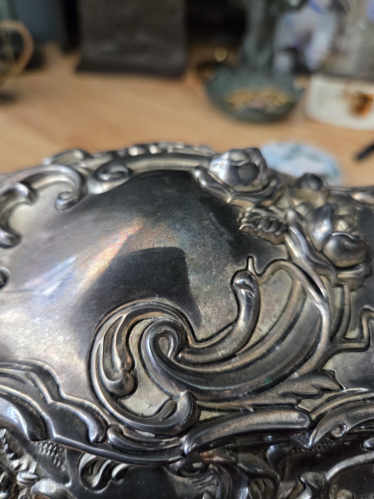 Vintage Wallace Silverplated Art Nouveau Jewelry Musicbox 1950-1960s Coffin Shap