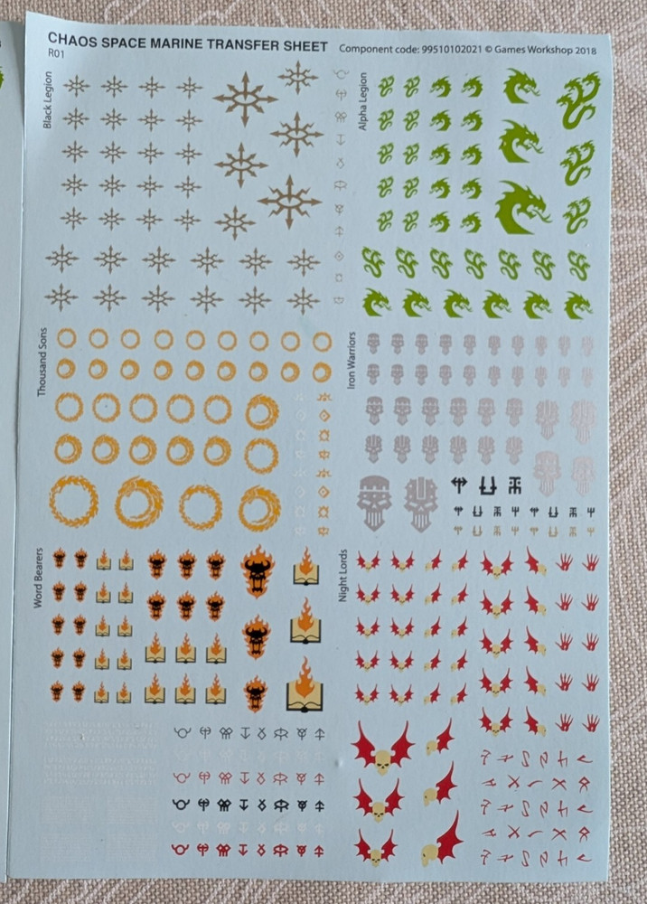 Warhammer 40k Chaos Space Marine Decal sheets x 2