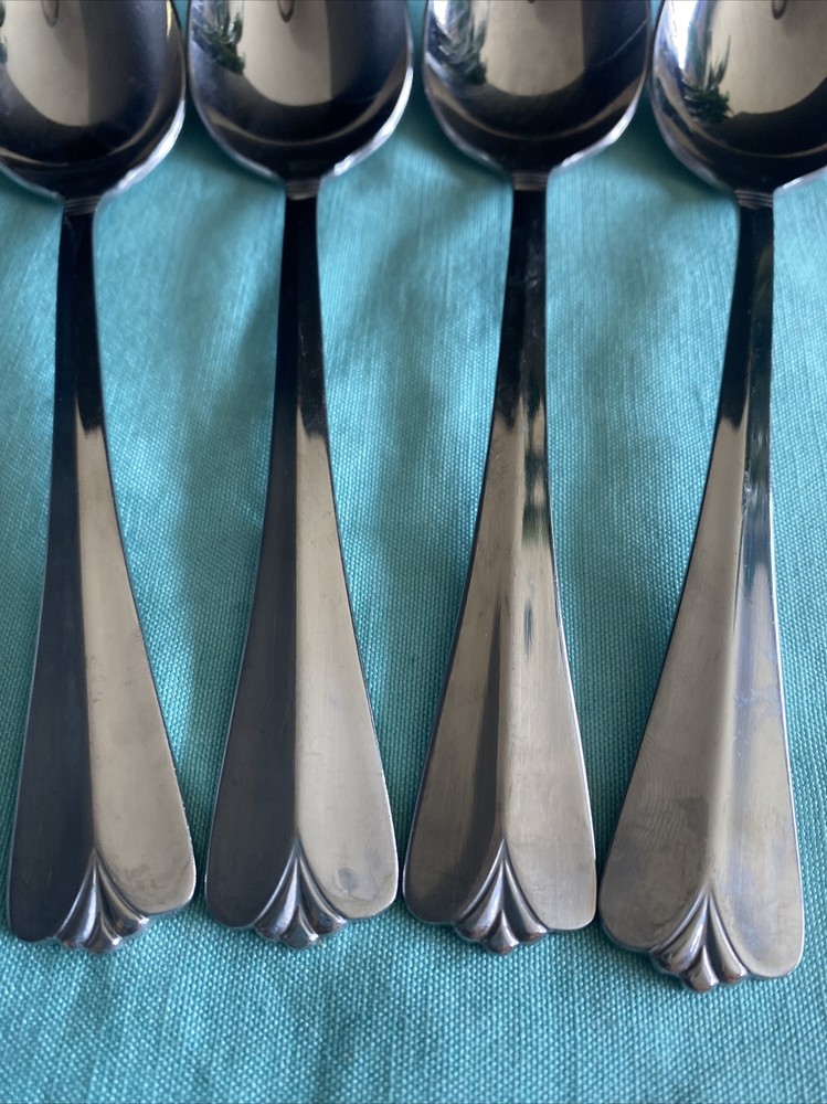 4 Pcs Rogers Co Country Shell Dinner Spoons Stainless Flatware