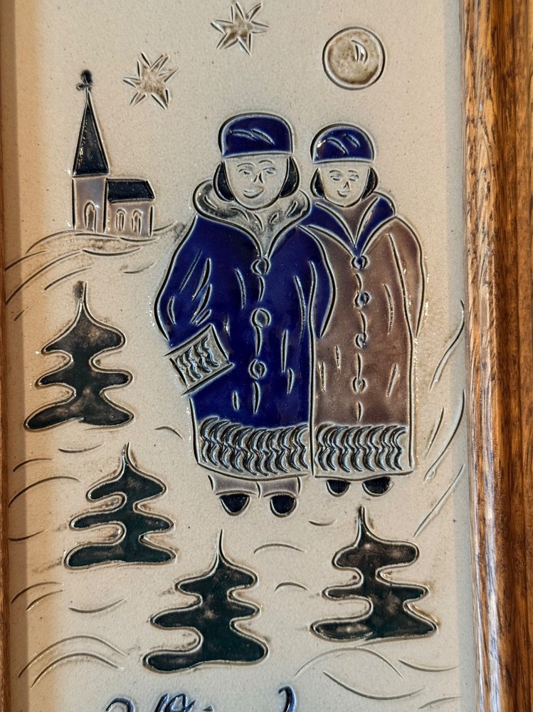 GERMANY 4 SEASONS FRAMED CERAMIC TILE 4PC SIGNED HAND CRAFTED ETCHED WALL ART