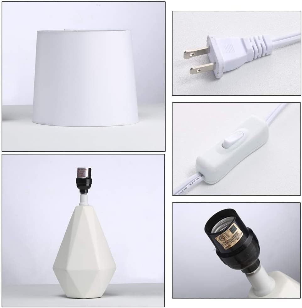 Modern Small Ceramic Table Lamp, White Irregular Geometric Bedside 15",