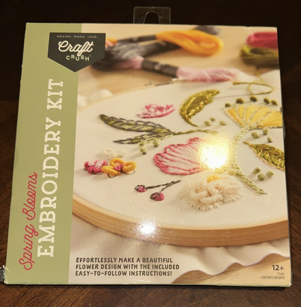 Craft Crush Spring Blooms Embroidery Kit for Beginners Never Opened