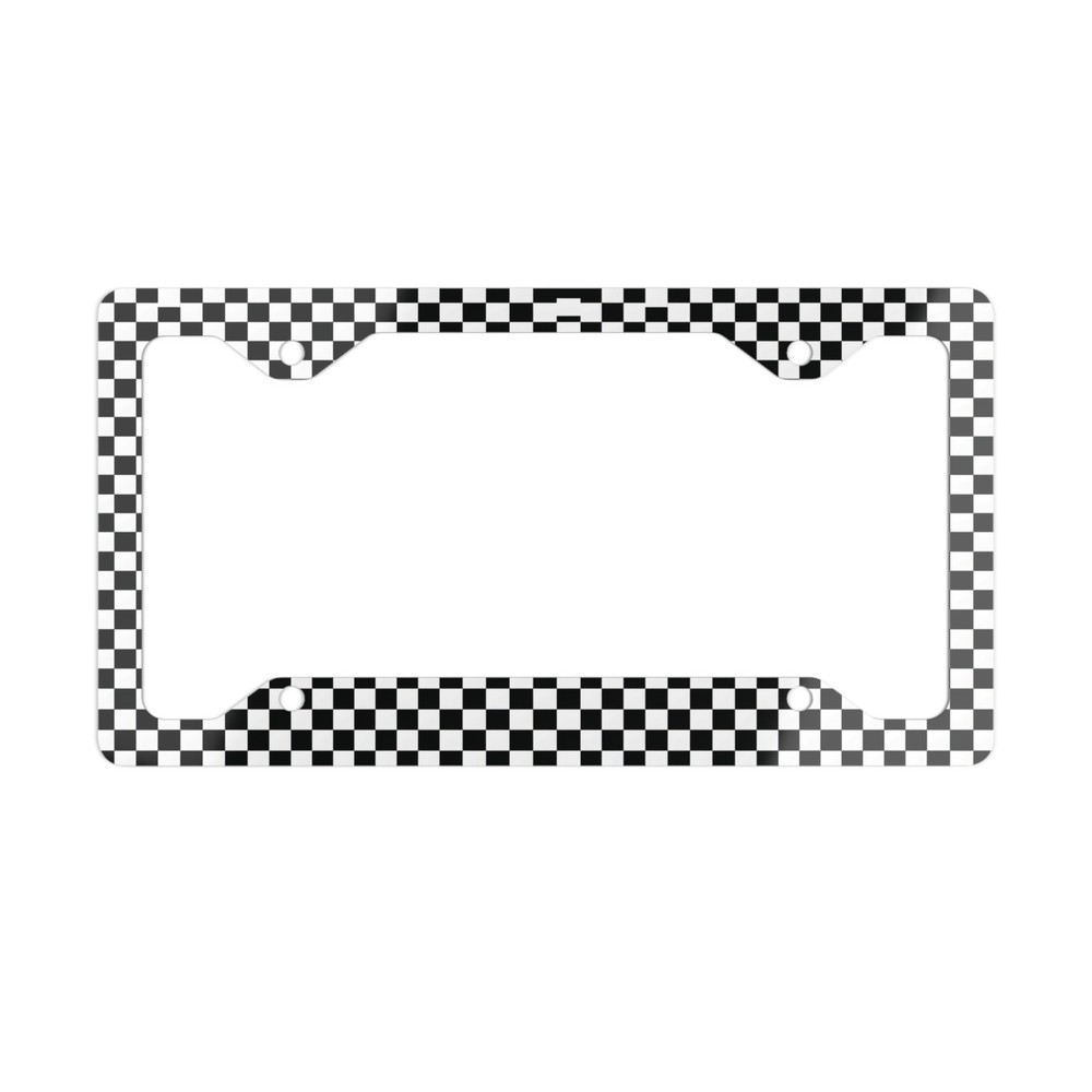 Checkered Pattern Metal License Plate Frame | Racing Grid Border
