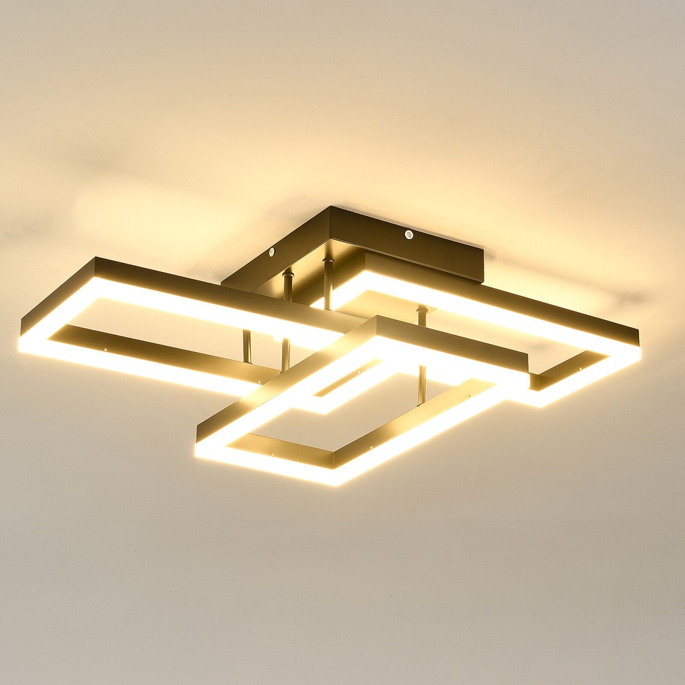 Ceiling Light Black Square Flush Mount Remote Control Dimmable Rectangle