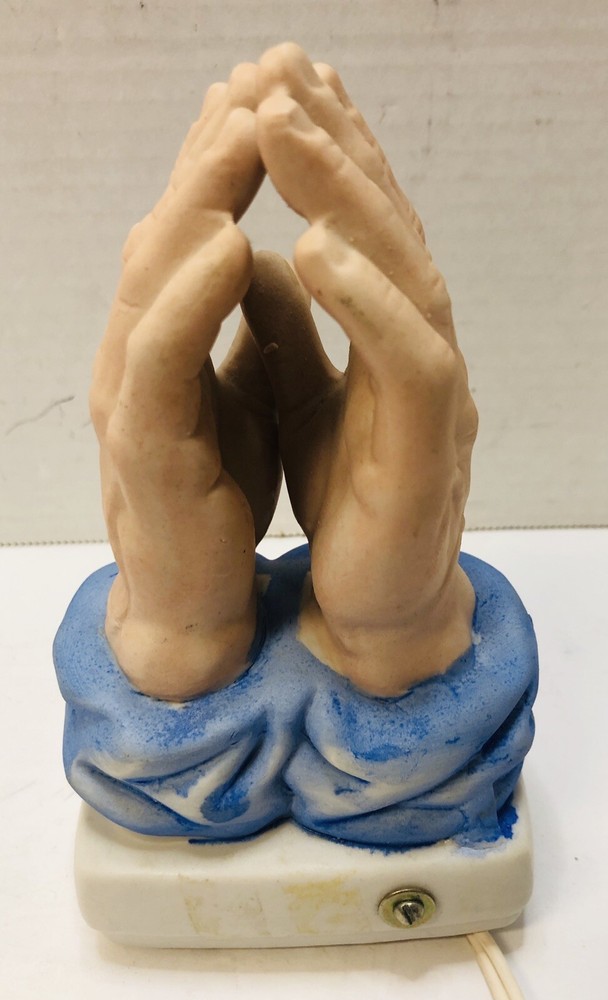 Vintage Praying Hands Painted Ceramic Night Light 6” H