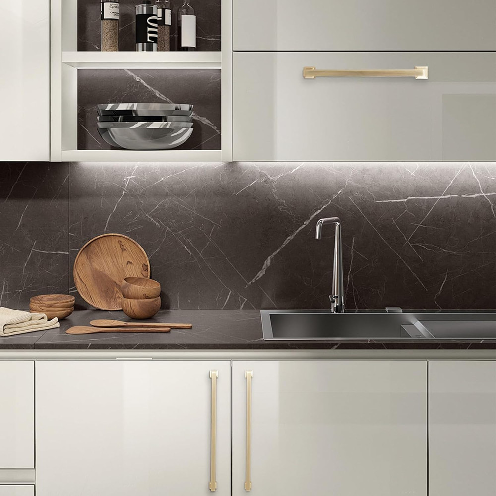 Brushed Brass 10" Cabinet Handles - 10 Pack Gold Kitchen Pulls & Hardware