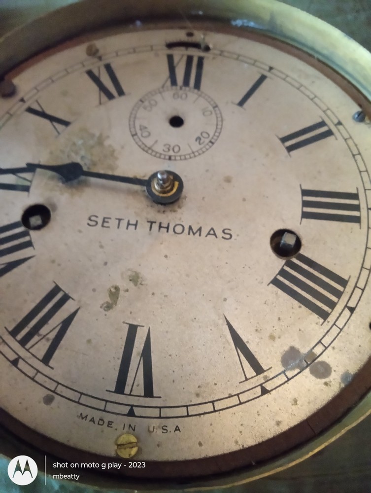 Ships Clock Antique Made By Seth Thomas Brass Case