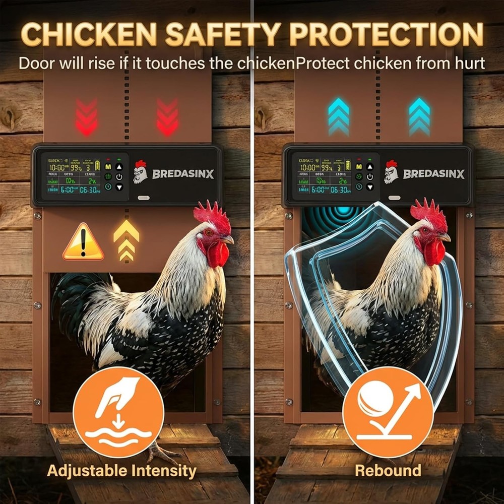 Automatic Chicken Coop Door Solar Powered with HD Screen, Timer & Light Sensor,