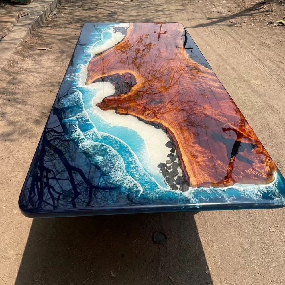 ocean blue Epoxy Resin Tabletop – Live Edge Wood Custom River Table | Epoxy