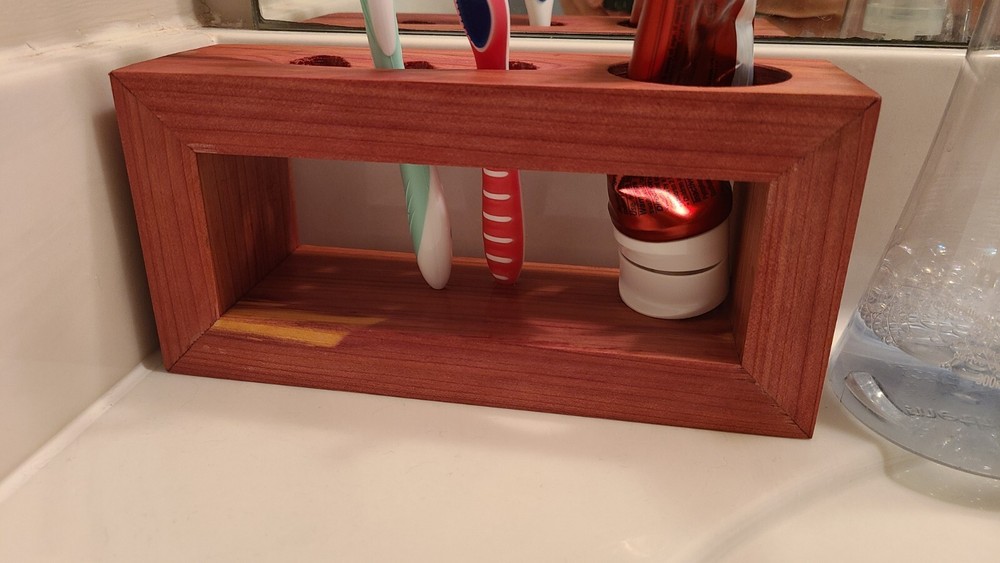 Natural wood toothbrush & paste holder