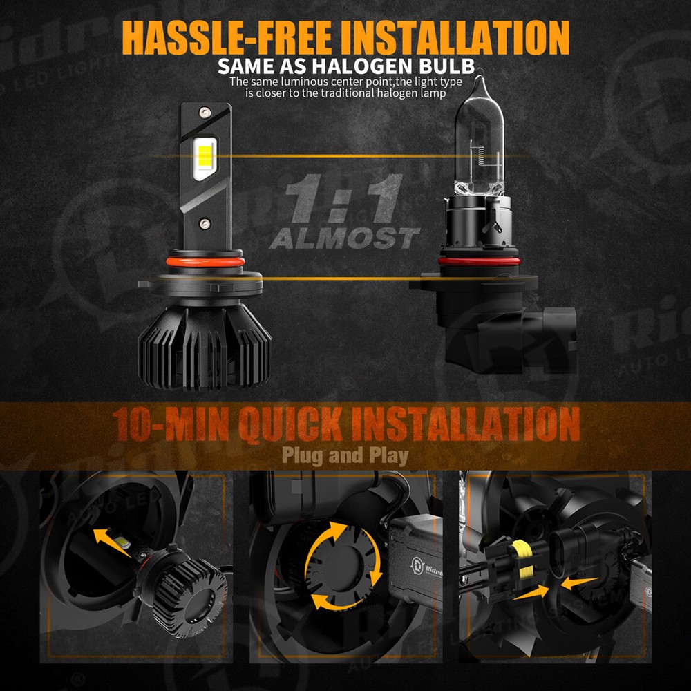 RIDROID LED Headlight Bulbs Conversion Kit 9005 H11 High Low Beam with canbus