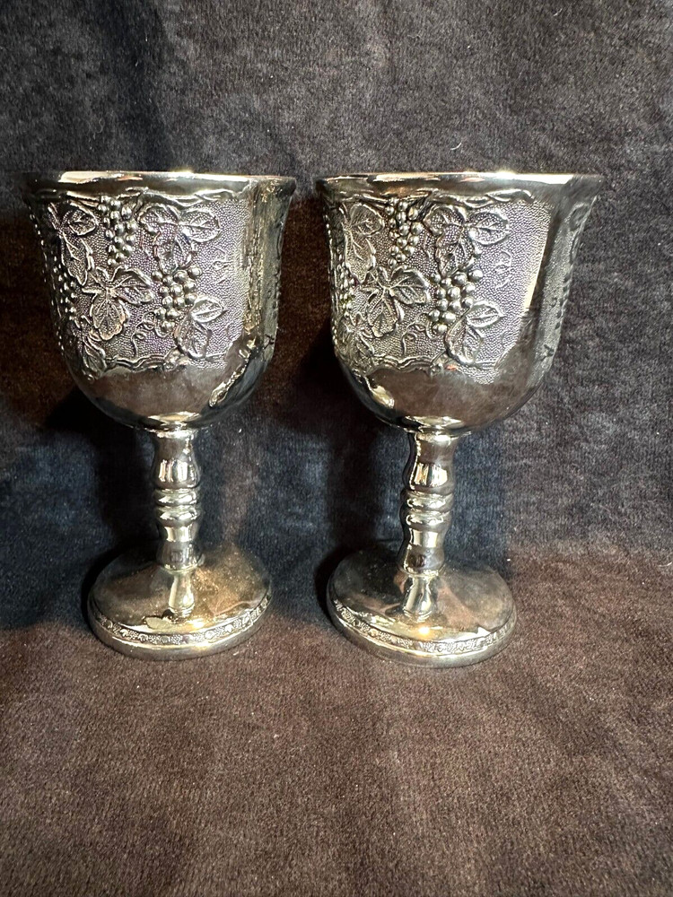 Vintage Silverplate Grapevine Embossed Wine Goblets