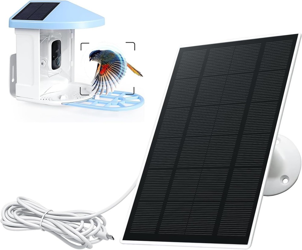 Solar Panel Charger for Bird Feeder Camera, Type-C Plug, 9.8ft Long Cable, Wa...