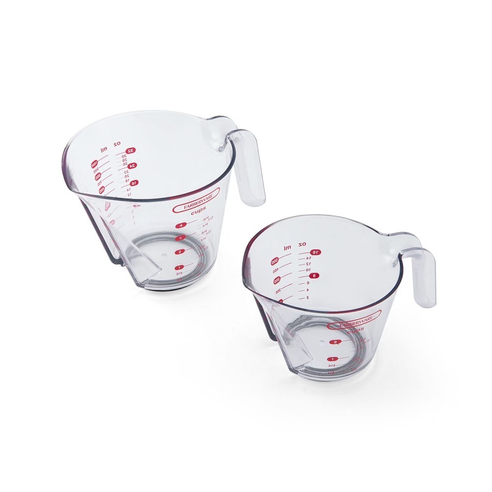 Professional Set of 2 Nesting Measuring Cups with Easy-Read Design, Clear