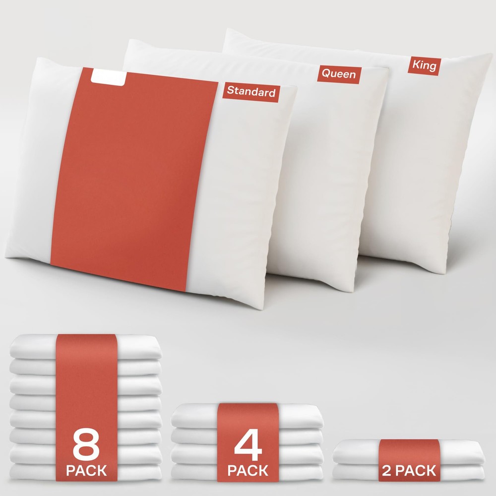 Tight Weave Pillow Covers, 8 Pack, Zippered, 20x26, White