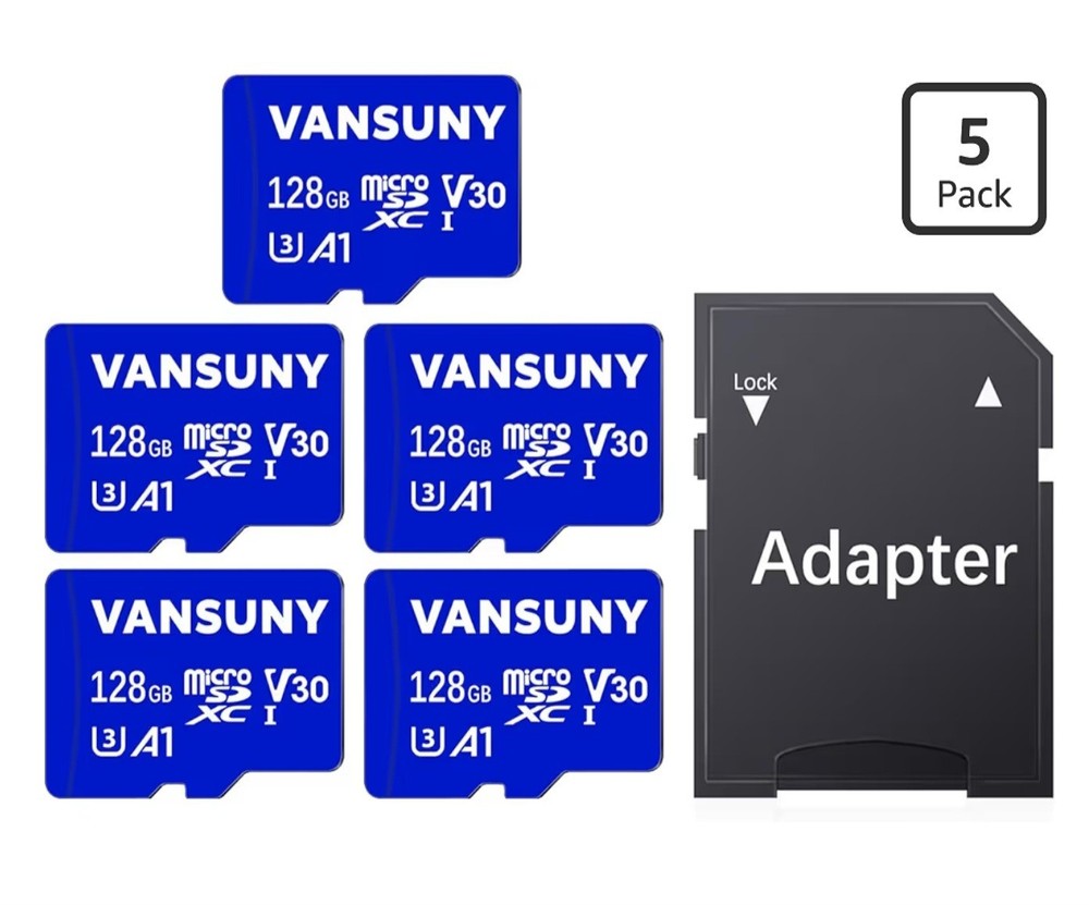Vansuny Micro SD Card 128GB 5 Pack microSDXC Memory Cards with SD Adapter A1 New