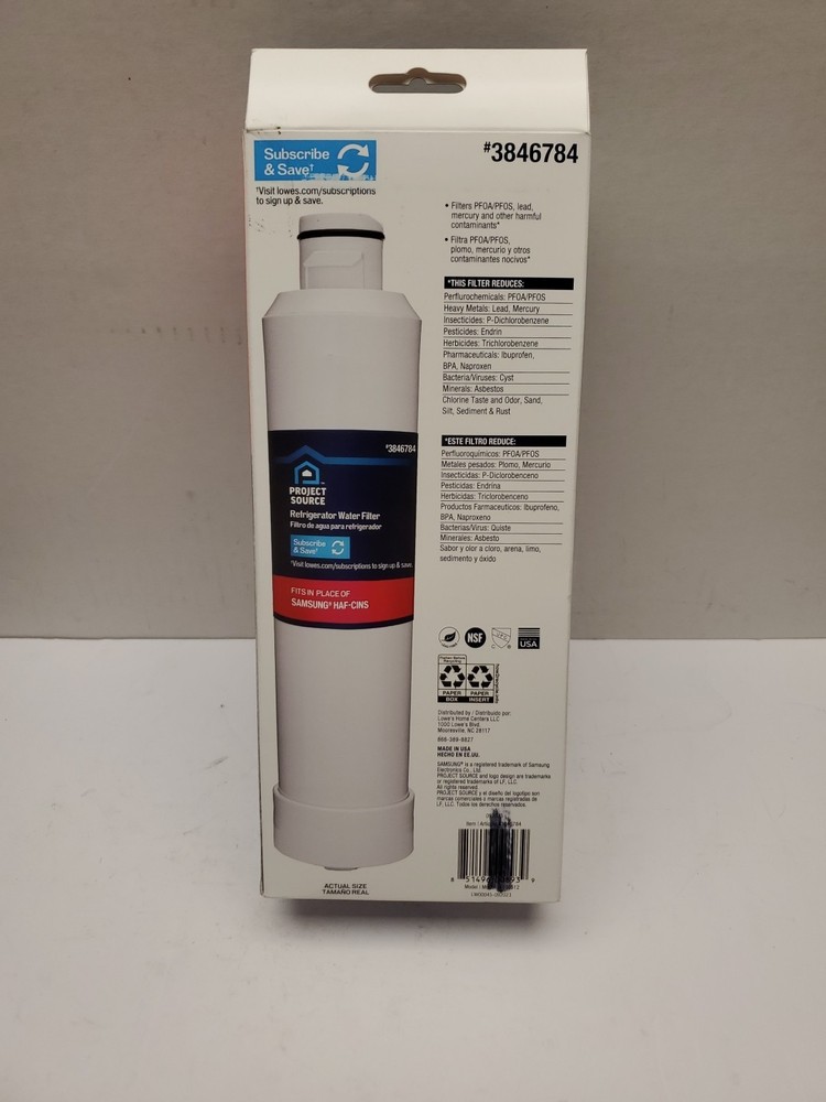 Project Source 3846784 S-2-2 Fridge Water Filter FOR Samsung HAF-CINS 1 2 Pack