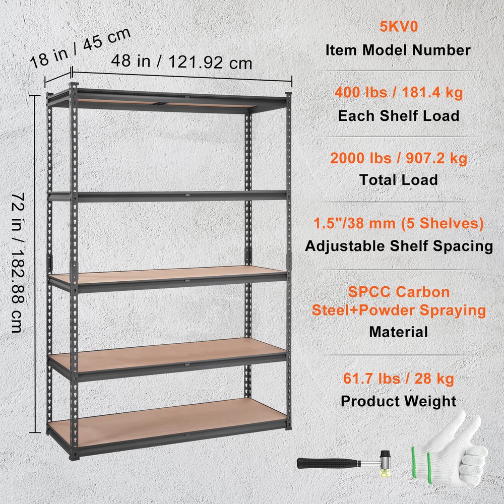 Storage Shelving Unit Garage Storage Rack 5-Tier Adjustable 2000 lbs Load