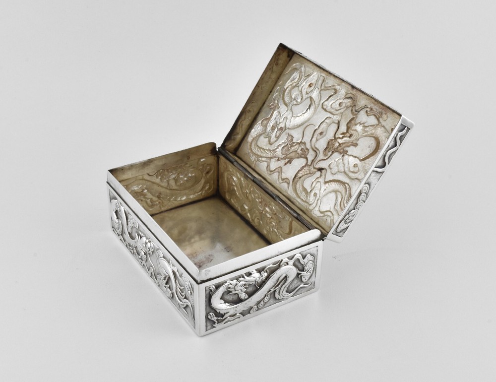 Antique Victorian Solid Silver Chinese Export Box, Wang Hing, c1880