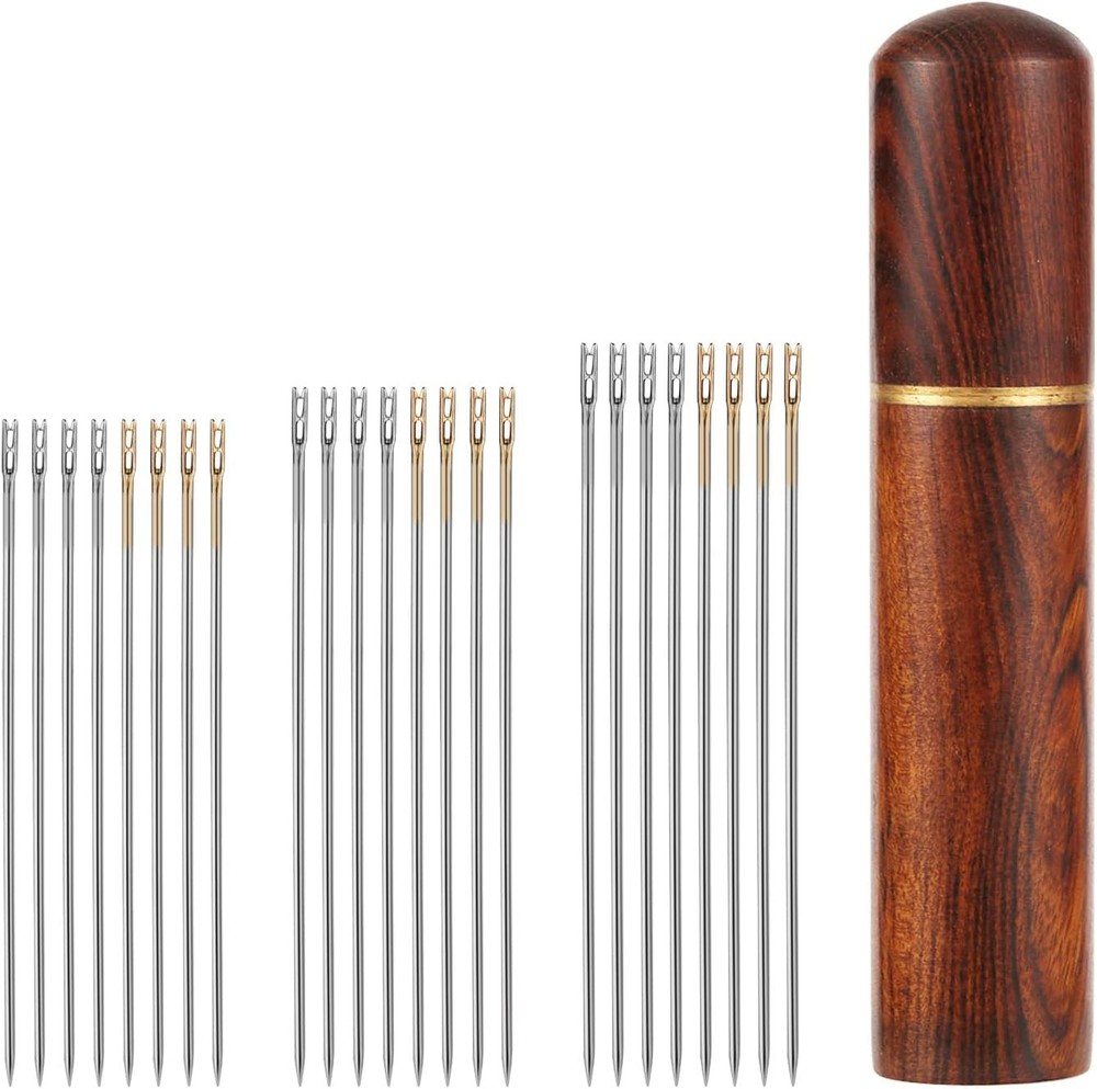 24-Pack Self-Threading Sewing Needles – Stainless Steel Darning Needles w/ Case