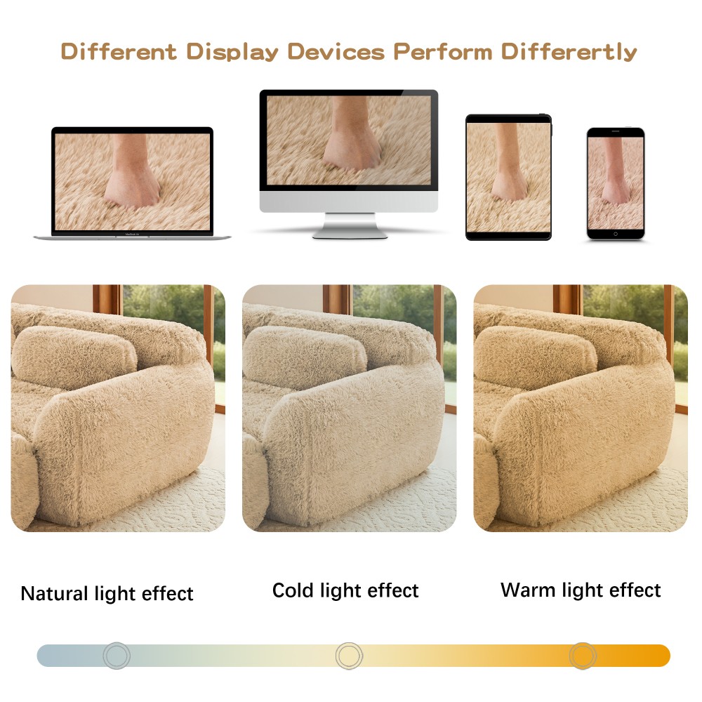 L-Shaped Plush Modular Sofa w/Ottoman, Light Khaki, No Assembly