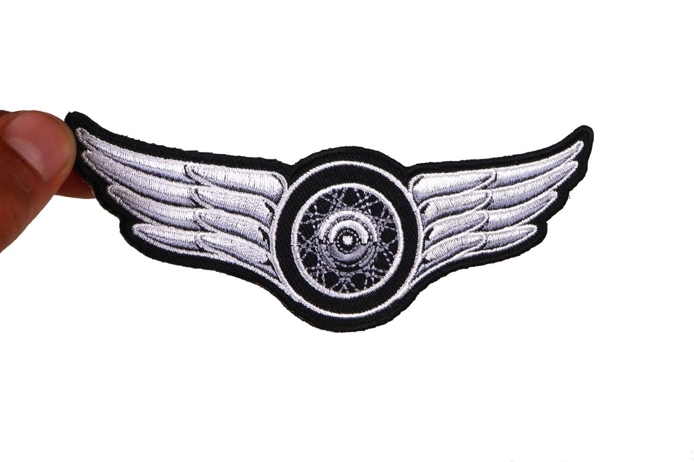 Winged Wheel Small Iron on Biker Patch - 5x2 inch - P3845