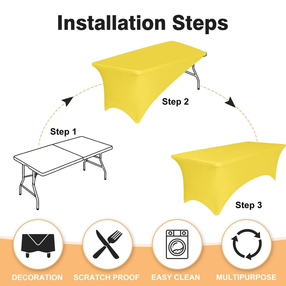 2 Pack 6 Feet Yellow Spandex Tablecloth for Rectangular Tables Fitted & Stret...