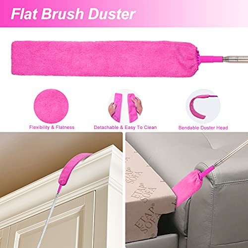 Microfiber Dusters for Cleaning, Feather Dusters with Extension Pole, Bendable