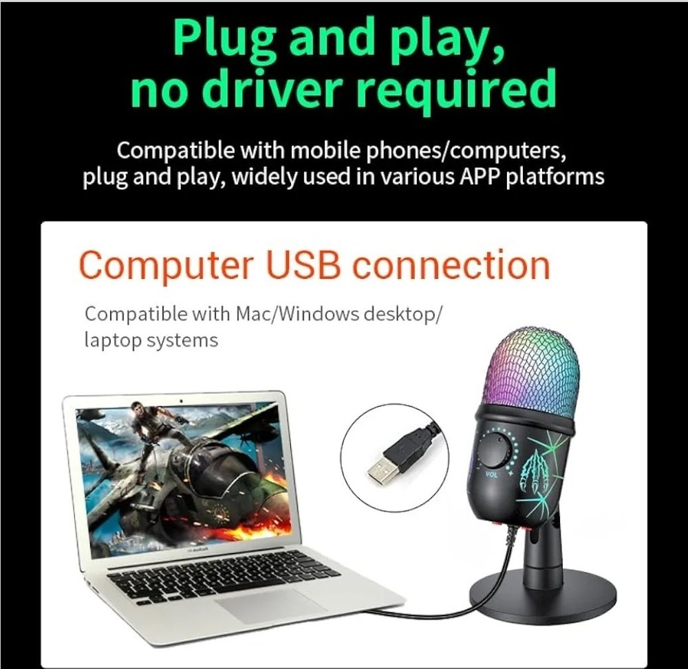 MRSDY Gaming Microphone USB Computer Microphone for PC Mac PS4/5 Condenser