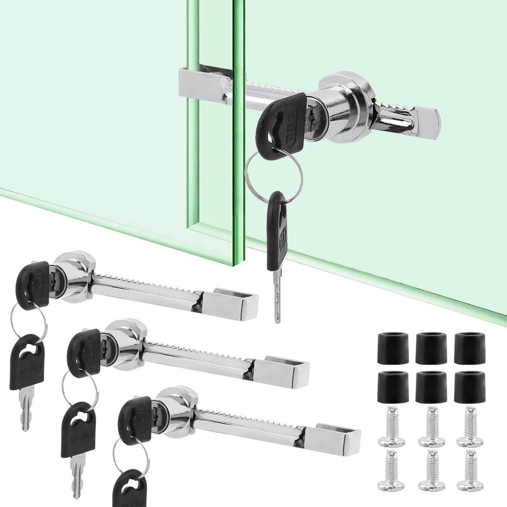 3 pcs Sliding Glass Door Lock Display Case with Key, Security Silver