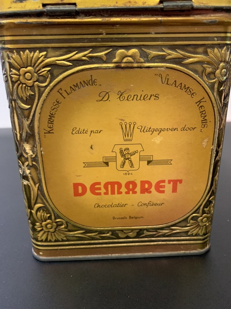 VINTAGE TIN DEMARET CHOCOLATIER CONFECTOR HINGED