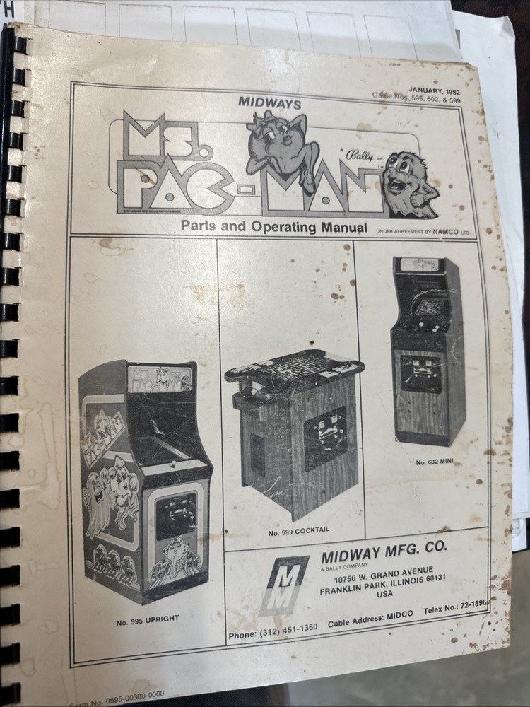 Midway Ms. Pac-Man Pacman Arcade Game Machine Operating Manual Schematics ORIG