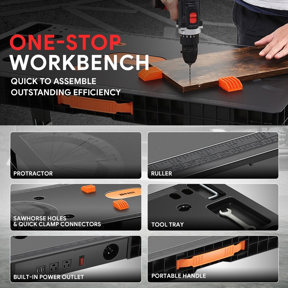 [5-In-1] Heavy Duty Adjustable Height Folding Workbench Work Table w/ 4 Wheels