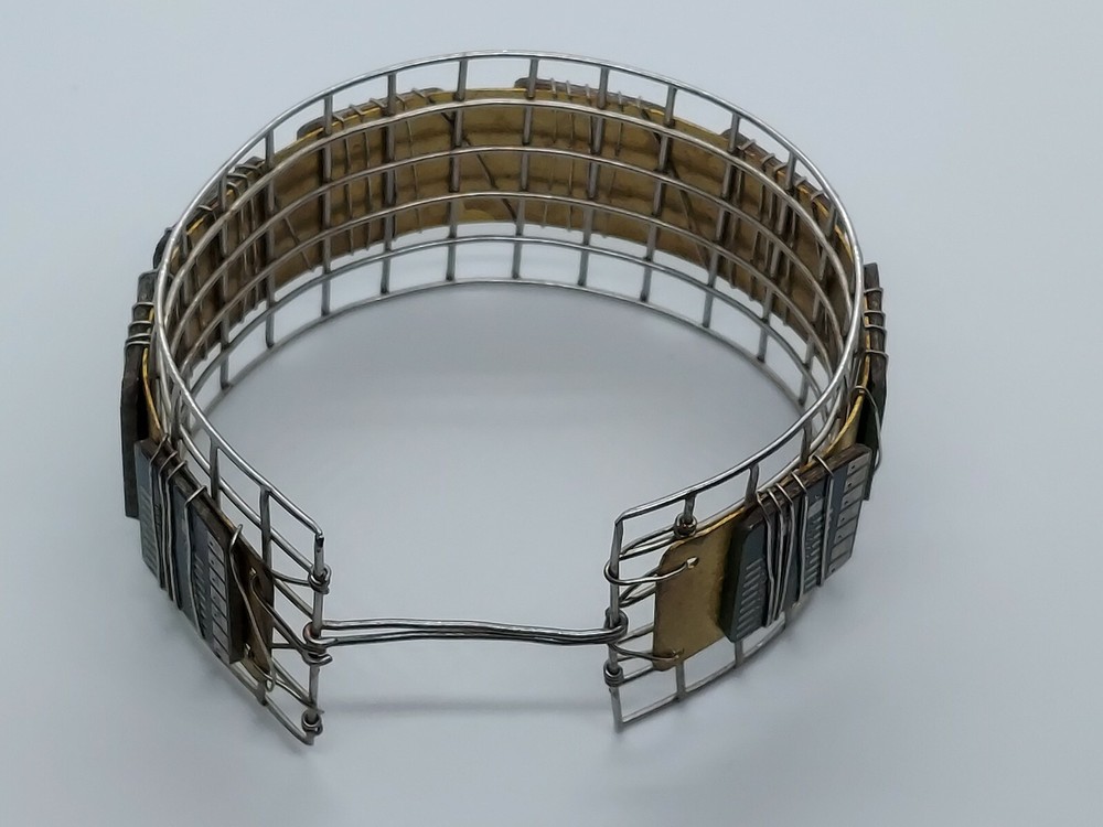 Artisan Computer Chip Bracelet Silver Tone Wire Brass Cuff