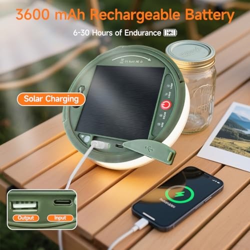 40FT Solar Camping String Lights, Rechargeable String Lights with 8 39.4FT