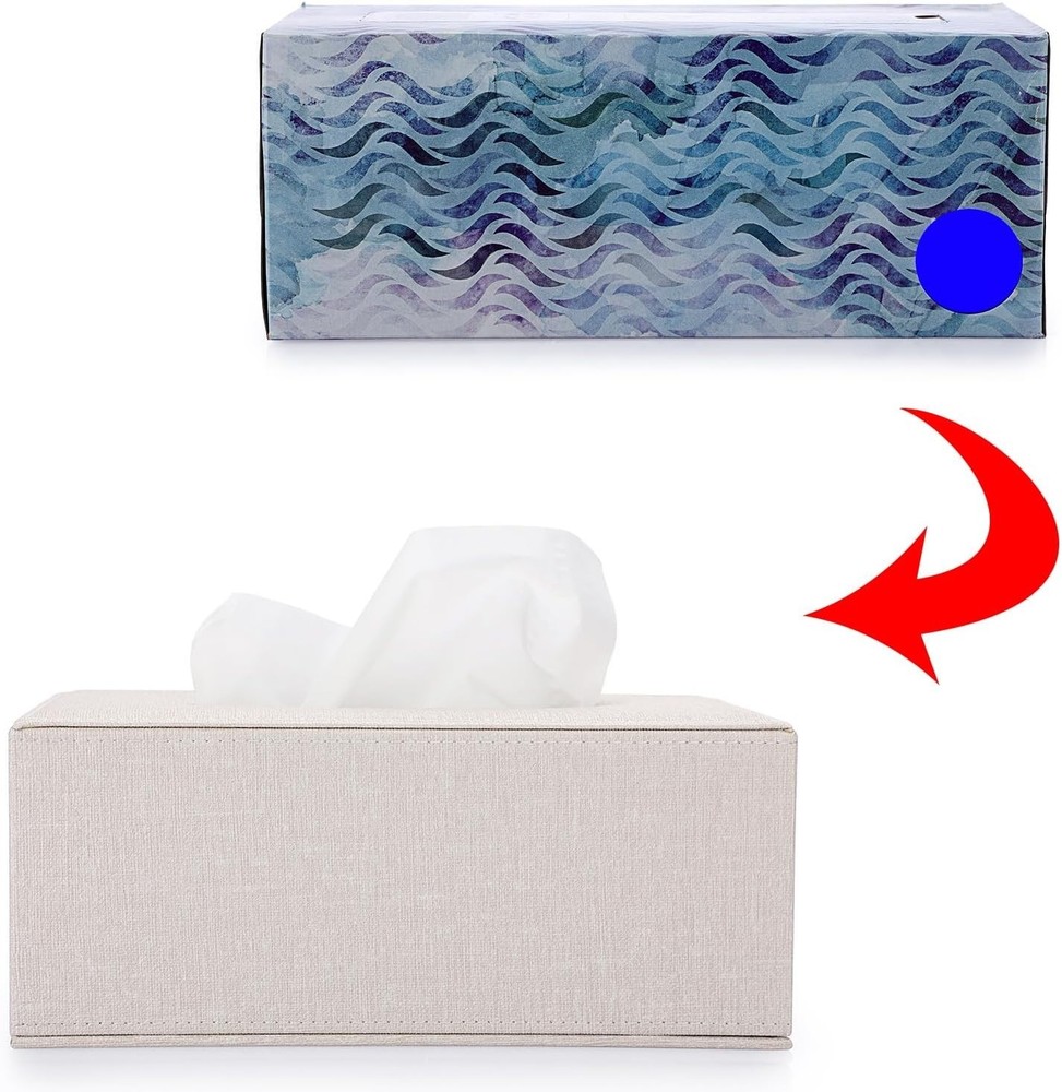 High-Quality Rectangular Tissue Box Holder - Magnetic Closure & Beige Fabric