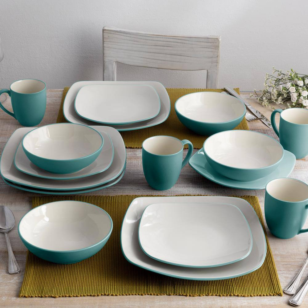 Colorwave Turquoise 16-Piece Square (Turquoise) Stoneware Dinnerware Set (Servic