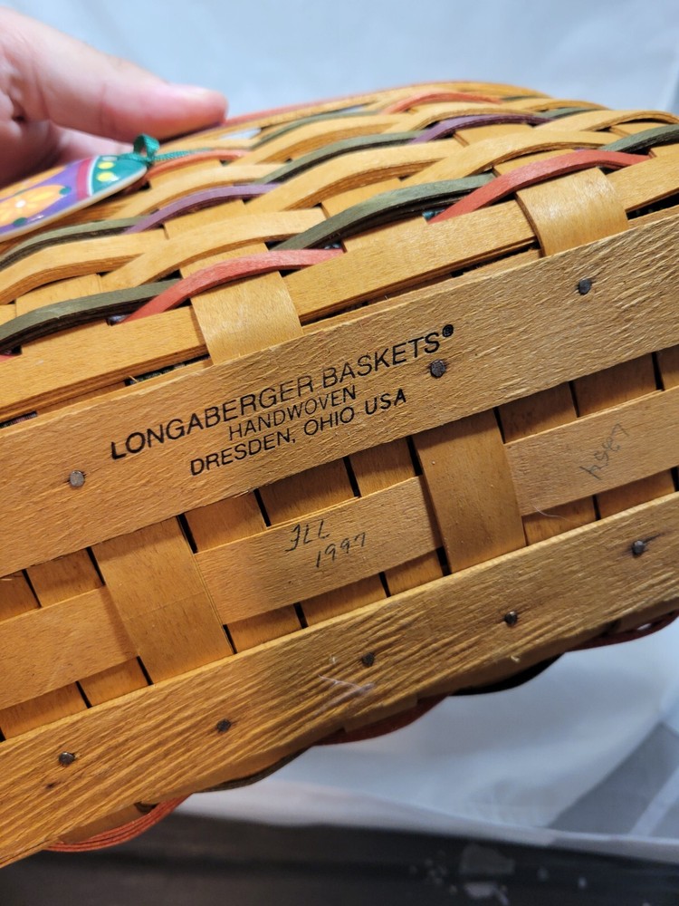 Longaberger 1997 Easter Basket Handle Plastic Liner Tan Weave Multicolor #B391