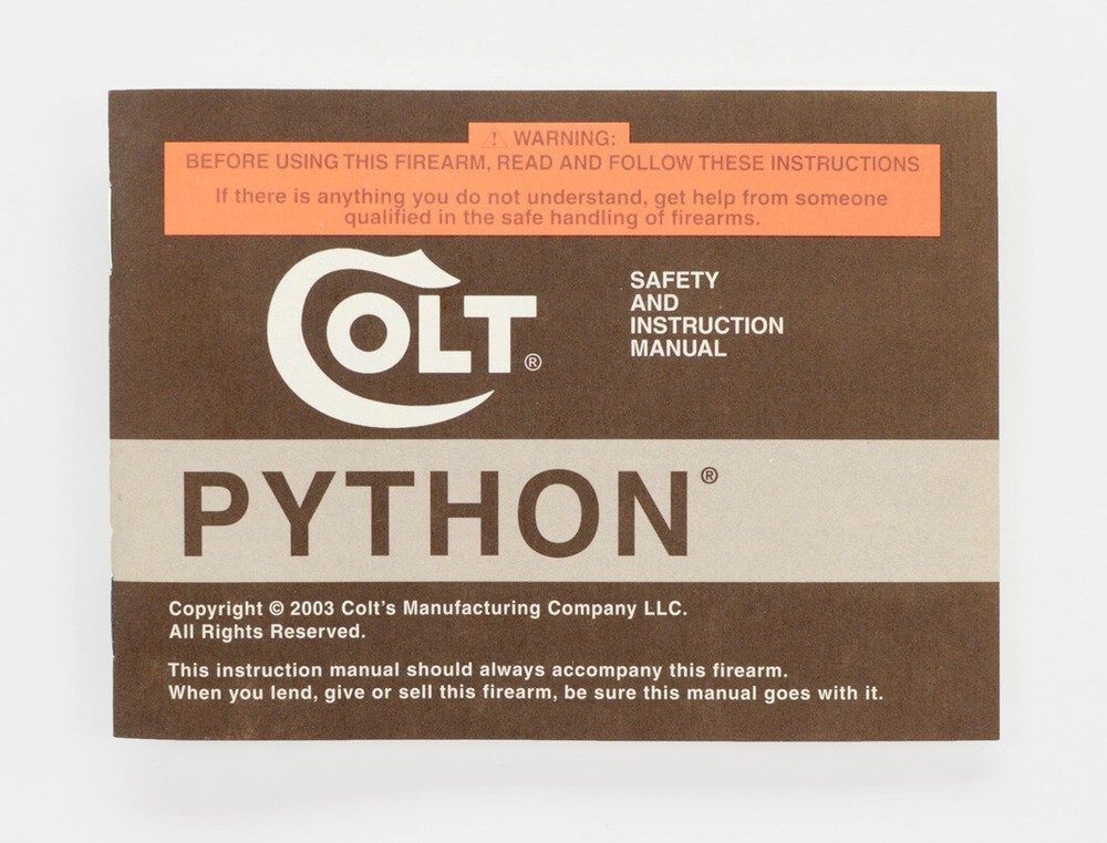 Colt Python Factory Paperwork Packet. 2003 Manual