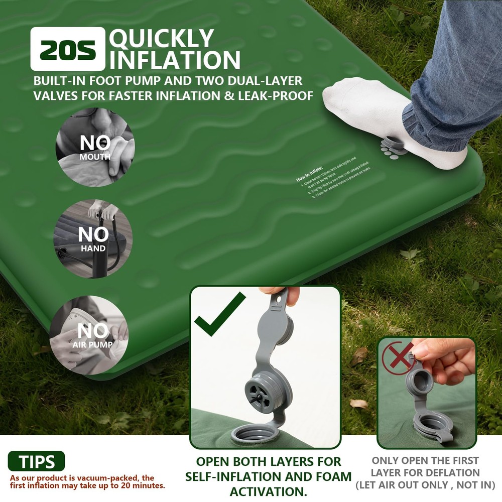 Memory Sleeping Pad, Compact Thick Foam Sleeping Mats with Pillow, 9.5 R-Valu...