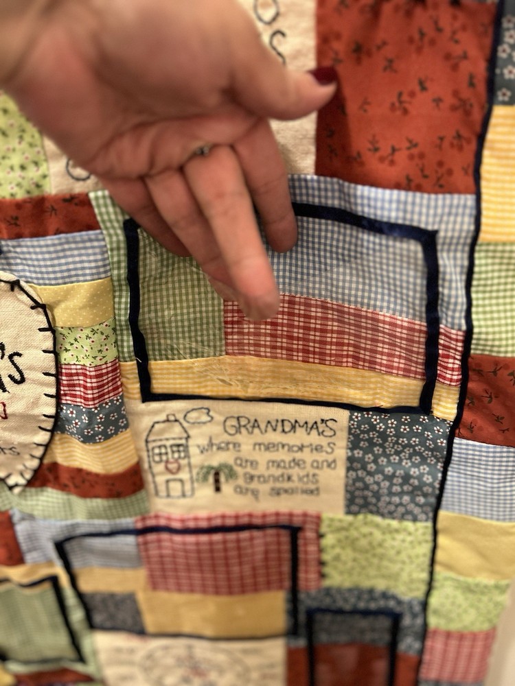 Grandma's Quilted Photo Collage Changeable Display Patchwork Wall Hanging