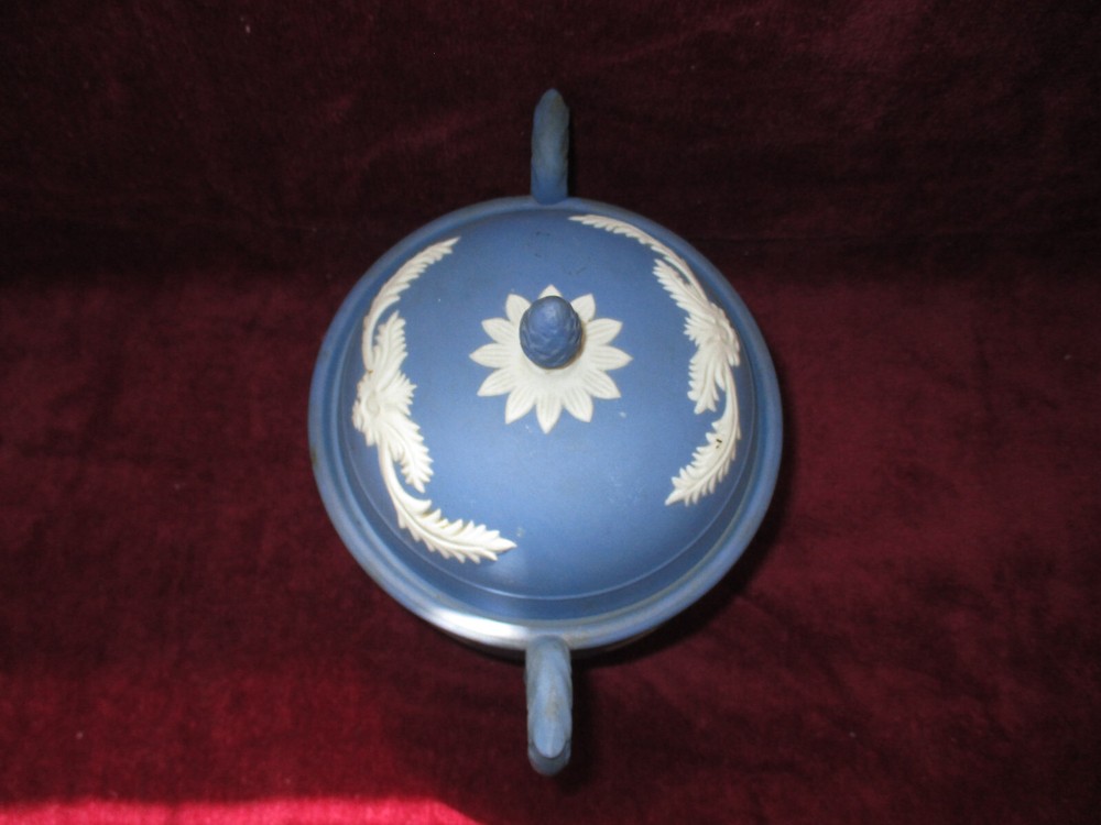 Antique Jasper Ware Neo Classical Figures Blue & White Cracker Jar with Handles